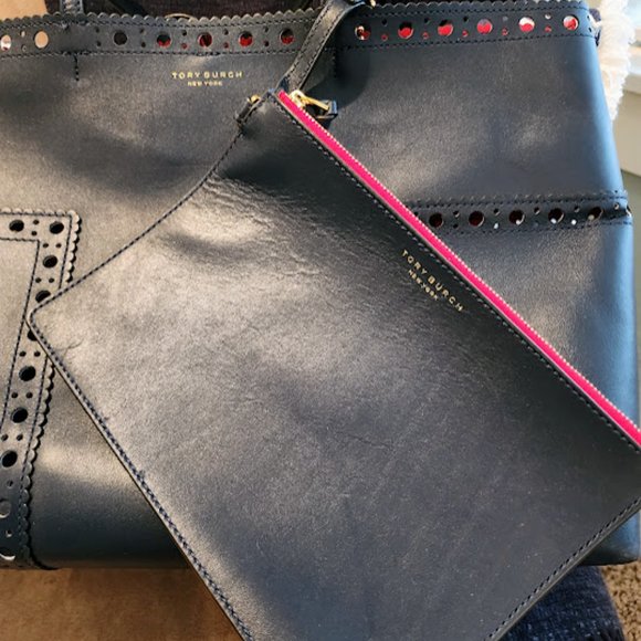 Tory Burch Leather Block T Brogue Tote - Picture 11 of 14